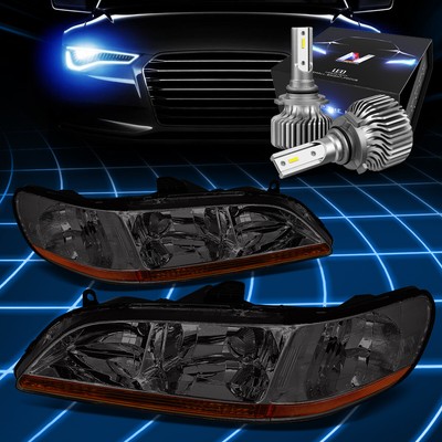 Fit 1998-2002 Honda Accord Cg Headlight Lamps W/LED Kit Slim Style Smoked/Amber