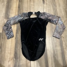 Alfa Factor Long Sleeve Leotard Size CLA Black W/ Sparkly Snake Print Velour