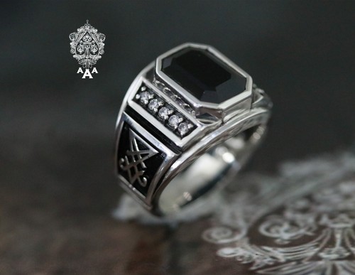 Anillo de plata ónix con sello Lucifer plata 925 negro natural ónix anillo de lucifer - Imagen 5 de 7