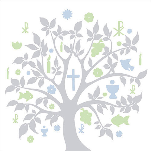 20 Servietten Communion Symbols silber grün Kommunion Taufe Tischdeko 33x33cm