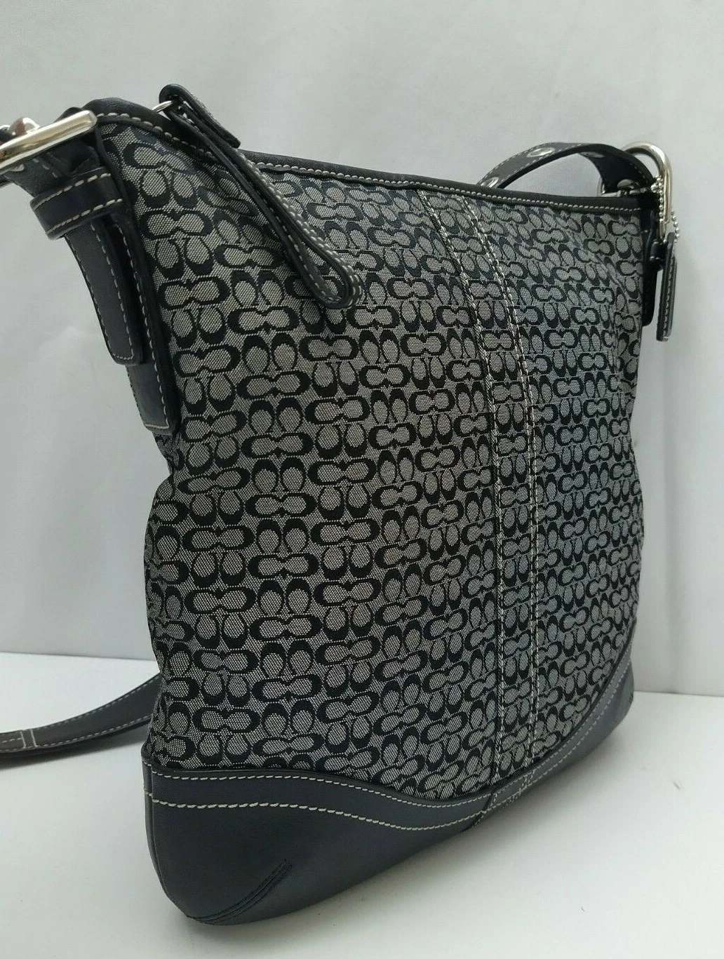 Borsa a tracolla Coach Nera Firma Mini C in pelle finiture in pelle tasca esterna