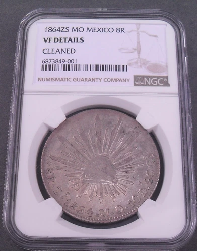 1864 ZS MO Mexico 8 R  , NGC VF details ,  nice silver coin       #1683, #51-11