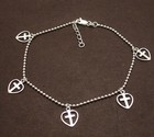 Bracelet Real Solid 925 Sterling Silver Adjustable Cross in Heart Ball Anklet