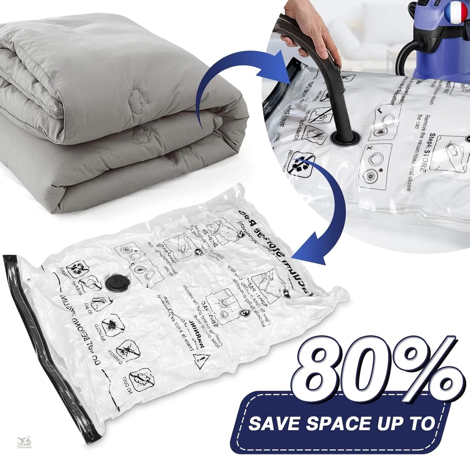 Sac Sous Vide Vetement Aspirateur 5 Pièces 3XL 100X80cm 2L 80x60cm Housse de  - Photo 3/4