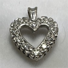 14K White Gold Open Heart Diamond Pendant - Open Center - Excellent Condition