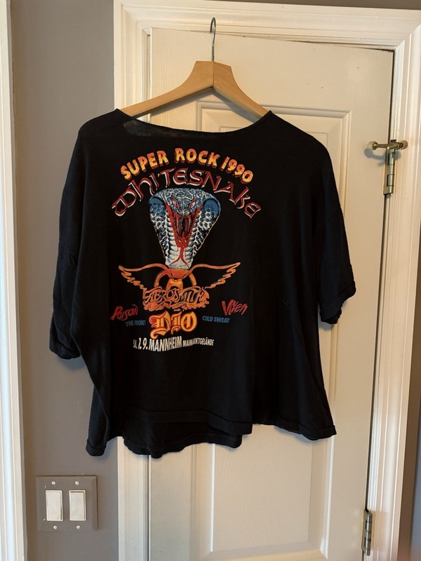 Super Rock 1990 Band Rock Graphic T-Shirt Black Cotton Short Sleeve L Unisex