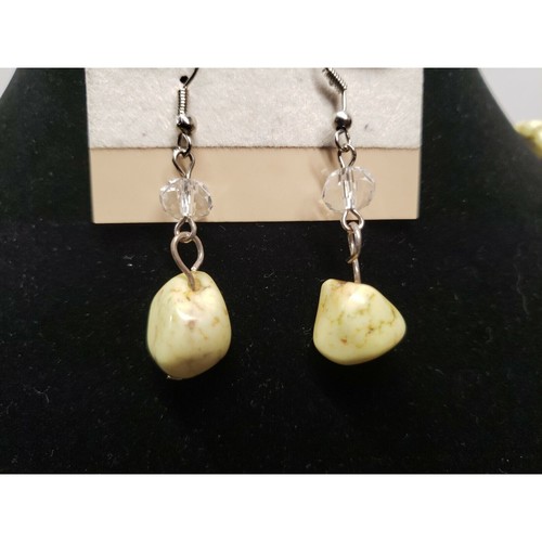 You & I Signed Necklace and Earrings Set Yellow Dyed Natural Stone & Glass Beads - Picture 4 of 12