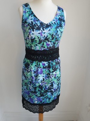 COAST Dress Pencil Occasion Wedding Midi Floral Black Lacey Cotton Size UK 12
