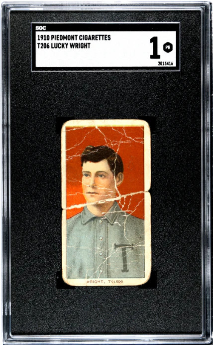 1909 T206 LUCKY WRIGHT NNO POOR PIEDMONT 350 SGC 1 BASEBALL TOLEDO MUD HENS