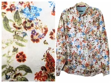 Visconti Mens Size XL Fall Floral Button Front 100% Cotton Flip Cuff L/S Shirt