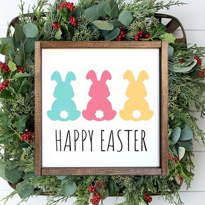 Easter Three Color Bunny Silhouette Wooden Plaque Vintage Home Decoration Gift