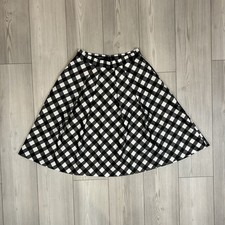 Talbots Women's A-Line Skirt Size 6P Black White Gingham Plaid Pleated Lined