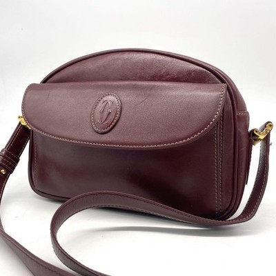 Authentic Cartier Must Line Shoulder Bag Crossbody Logo Leather Bordeaux