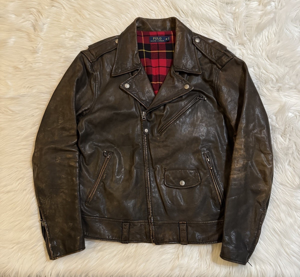 Polo Ralph Lauren Leather Motorcycle Jacket Brown Medium | eBay