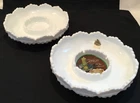 2 Vintage Fenton Hobnail White Milk Glass Chip Dip Bowl, Candle Holder 8"