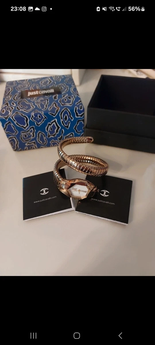 Just Cavalli Signature Snake Dameshorloge, elegant, kwarts, modieus, flexibel, dubbel gewikkeld, roestvrijstalen kast, Goud, modieus
