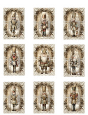 Antique Nutcracker Christmas Designer MULTI-SIZE SET Cotton Fabric Quilt Blocks