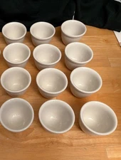 Vintage HALL Pottery lot #352 white Ramekin Custard Sauce Egg Cups Set Of 12