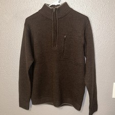 Ibex Men  s Brown 100 Wool Superwash 1/4 Zip Sweater Pullover Size Small