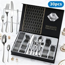 30 Cutlery Dinner Set Stainless Steel High Grade Tableware Fork Tea Spoons UK