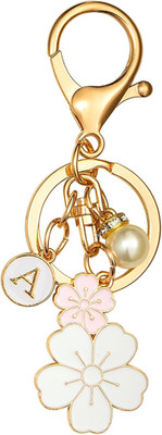Cute Stainless Steel Gold Keychain Initial Letter Keys Charm Gifts for Women wit