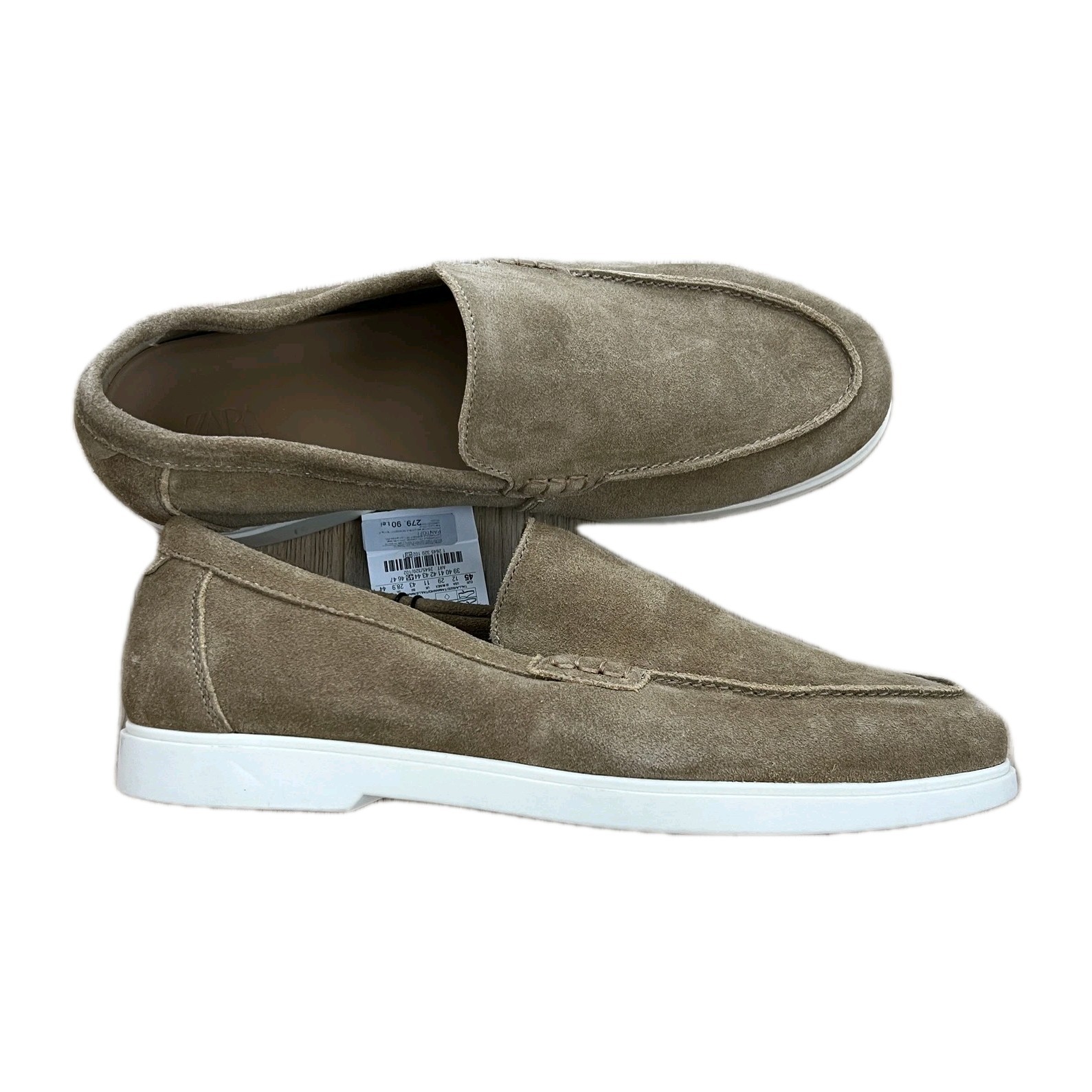 Zara Z2 Mokasín Hombre Beige 45 Zapatos Casual Ante Goma Sin Cierre