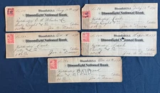 1898 Spanish American War Era Check Lot (5) Revenue Stamps War Dates Bloomfield