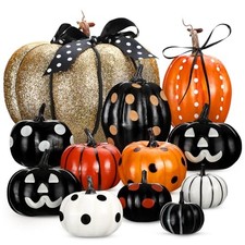 12 Pcs Halloween Artificial Foam Pumpkins Assorted Sizes Decorative Pumpkins