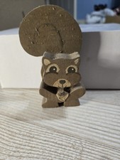 Rustic Hand-Crafted Wooden Squirrel Figurine Holding Nut | Primitive Folk Art