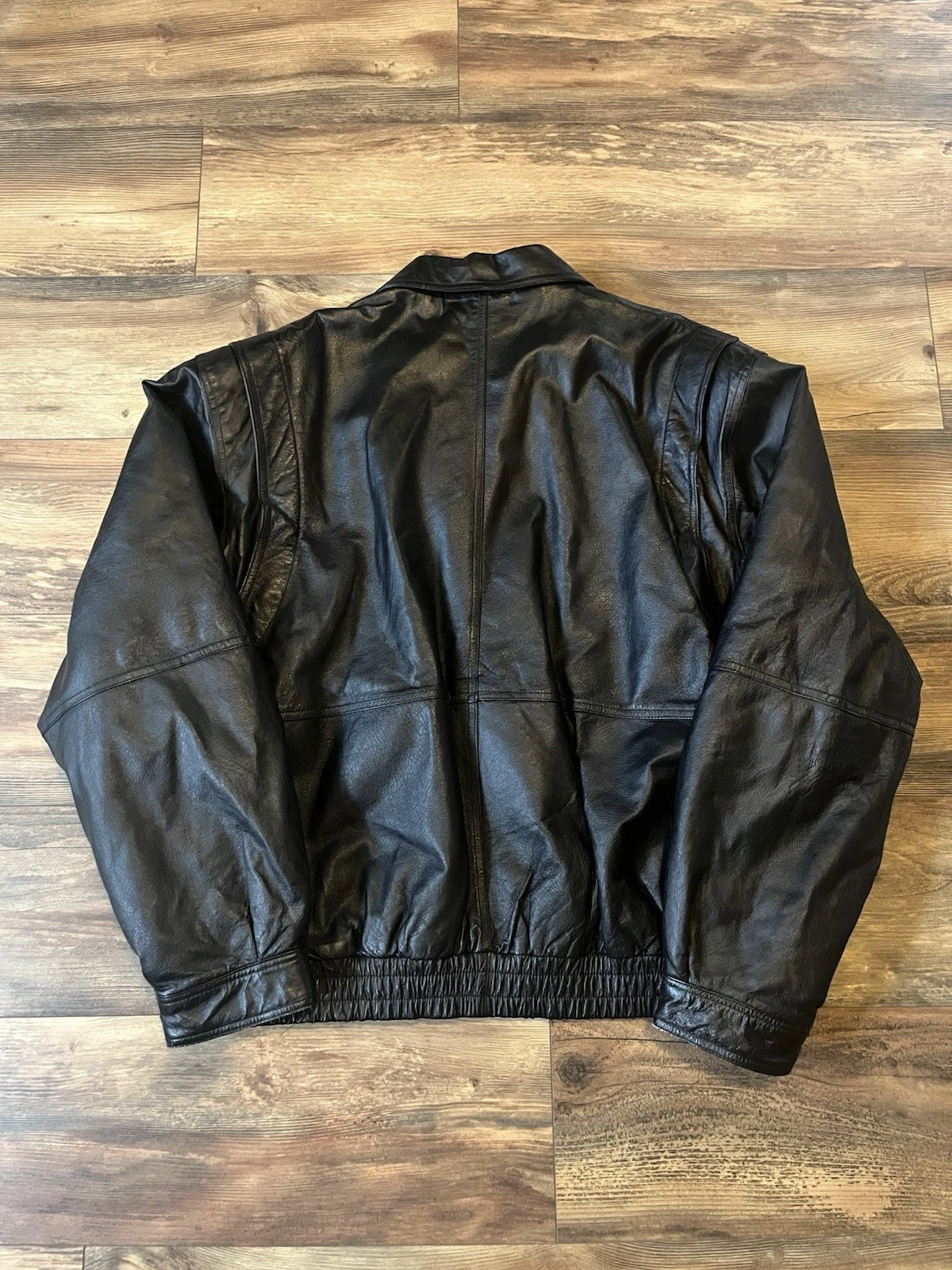 Vintage Quality Gino Leather Jacket Black Bomber Collared Coat 3XL Excellent - product detail image 9