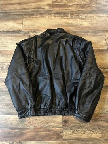 Vintage Quality Gino Leather Jacket Black Bomber Collared Coat 3XL Excellent image 9