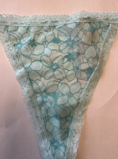 Victoria s Secret Body by Victoria Floral Lace V-String Panty Aqua / Teal M