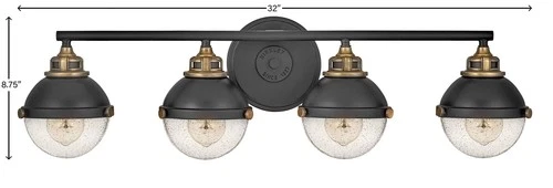 Hinkley Fletcher 32" Wide Seeded Glass and Black 4-Light Bath Light - Picture 6 of 7