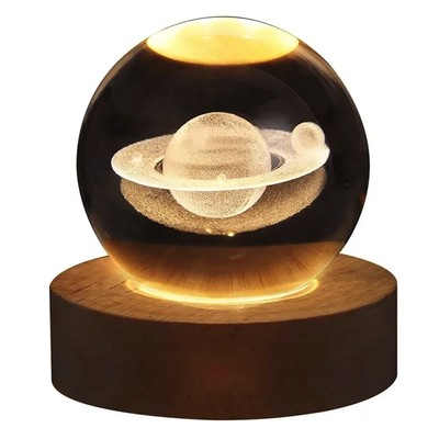 Unique 3D Crystal Ball Lamp with Galxy and Planetary Projections USB Night Light