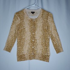 Talbots Petite Cardigan Sweater Womens Small Yellow-Green Animal Button V-Neck