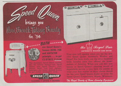 1954 Speed Queen Washer And Dryer - The Royal Pair - Antique Wringer - Print Ad