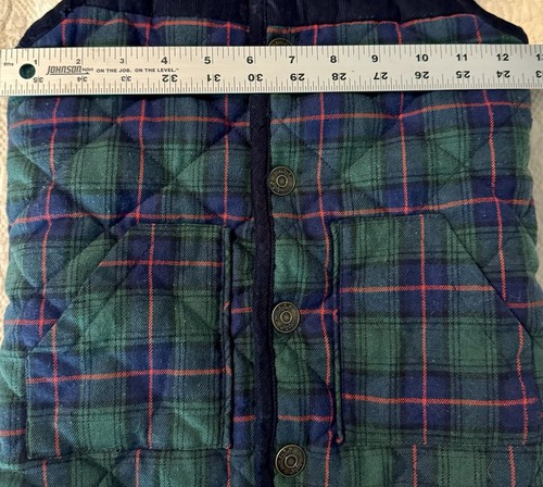 Mud Pie 4T-5T Vest Green & Navy Plaid Quilted & Sherpa Lined with Snaps & Pocket - Picture 7 of 10