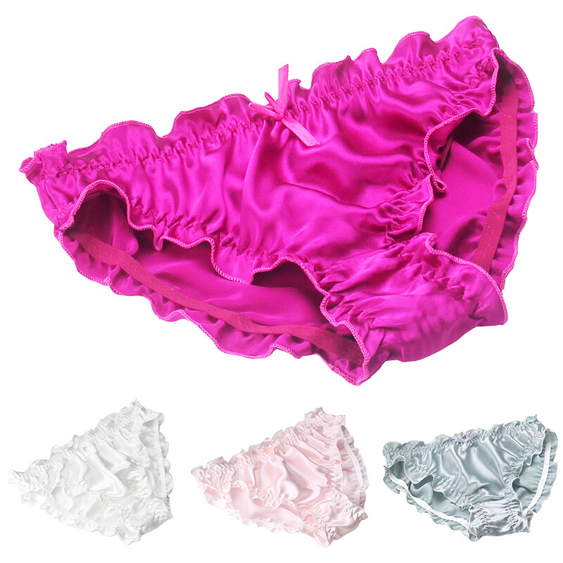 Women Sexy Mulberry Silk Panties Bow Ruffle Underwear Mid-waist Briefs Knickers