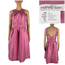 Alfred Sung Womens 4 Dress Midi Halter Pink Begonia Fit Flare D492 Polyester NWT
