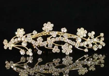 PLUM BLOSSOM CLEAR AUSTRIAN CRYSTAL RHINESTONE TIARA COMB BRIDAL WEDDING - GOLD