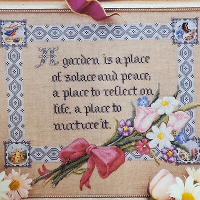 Just Cross Stitch Forget-Me-Nots In A Garden Poem Solace Peace Angela Pullen 466