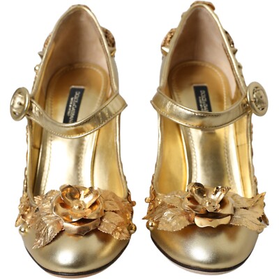 DOLCE & GABBANA Shoes Gold Leather Crystal Mary Janes Pumps