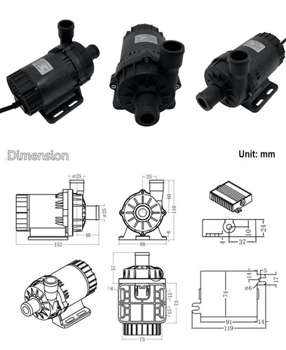 24V 120W Micro Brushless DC Water Submersible Pump DC60B-24120A-1, 12m 3800LPH - Picture 4 of 13