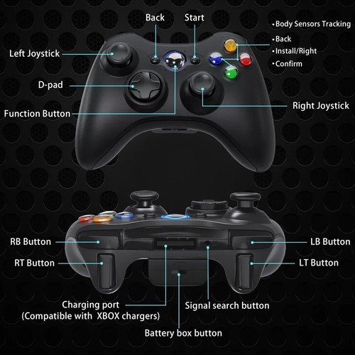 CONTROLLER WIRELESS NERO PER MICROSOFT Xbox 360 - Foto 10 di 15