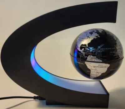 Schwarz/silber Globus schwebend & drehbar in der Luft mit Lichtern
