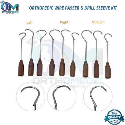 Orthopedic Wire Passer & Drill Sleeve Kit   Stainless Steel Surgical Tools 9-Pcs