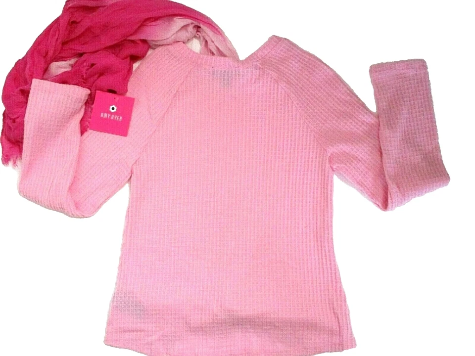 NWT Amy Byer Girls 2-Piece Pink Knit Long Sleeve Top & Tie Dye Scarf Size L(14) - Image 3 of 4