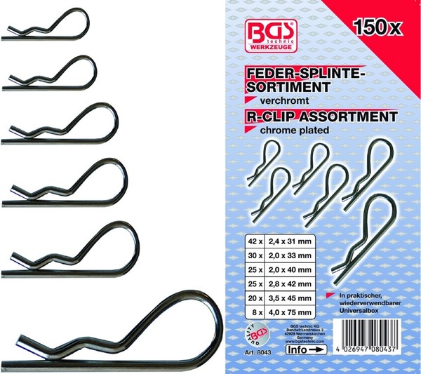Feder-Splinte-Sortiment Federsplinte Sicherungs-Splinte 150 Tlg BGS 8043-image
