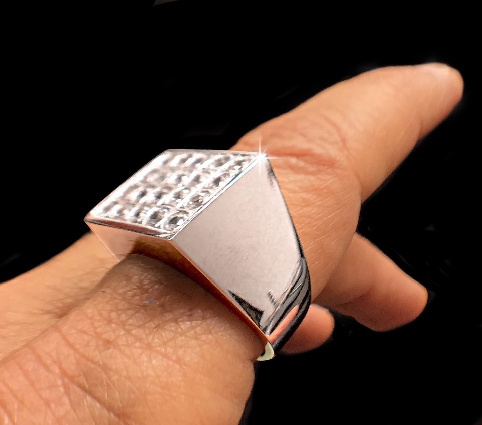Bague Homme 3 Carats Zircone Imitation Moissanite - Argent Sterling Taille 10, Style Bling Vintage