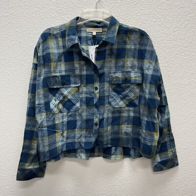 Madden Girl Juniors Size XXL Shirt Top Plaid Cropped Flannel Button up Grunge